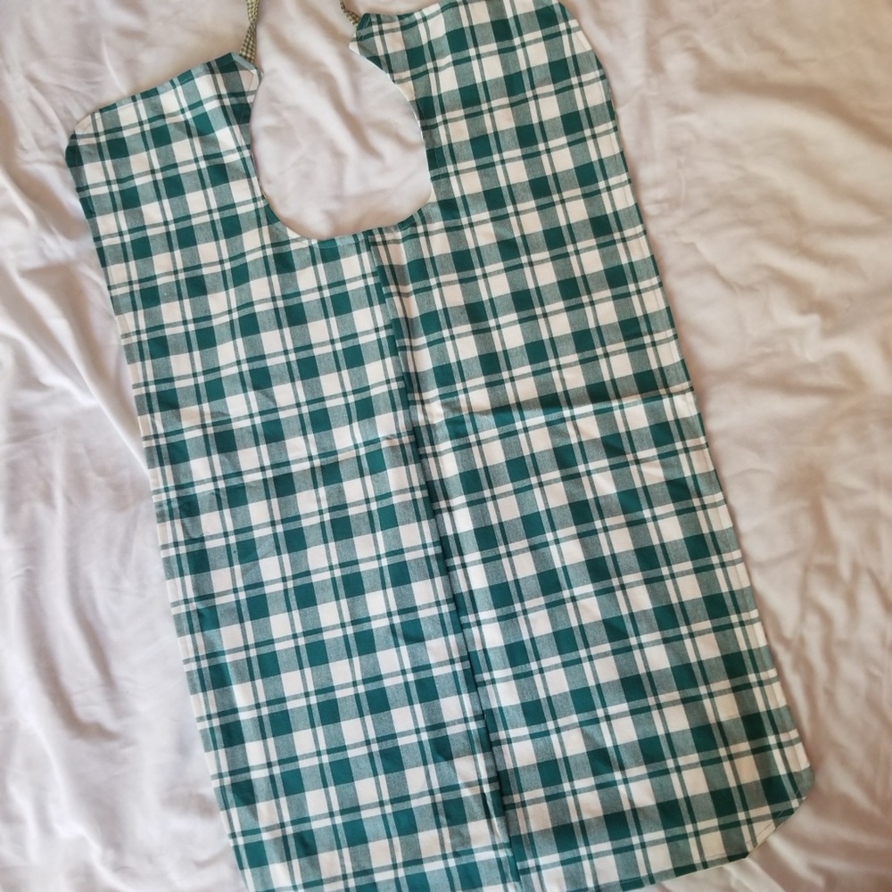 Green and White Plaid reversible adult sized bib handmade